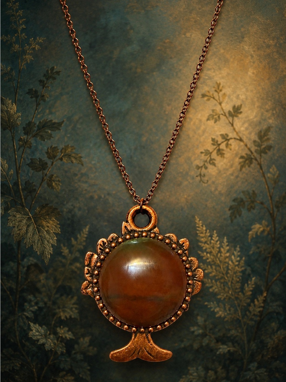 Fancy Jasper Reversible Antique Copper Tree Necklace, Artisan